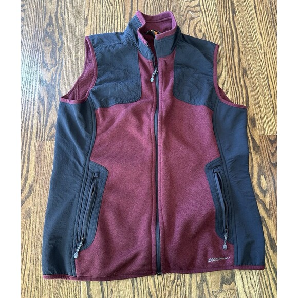Eddie Bauer Sport Shop Vest Women’s Burgundy Full‎ Zip Fleece Sleeveless Size TL - Picture 1 of 9